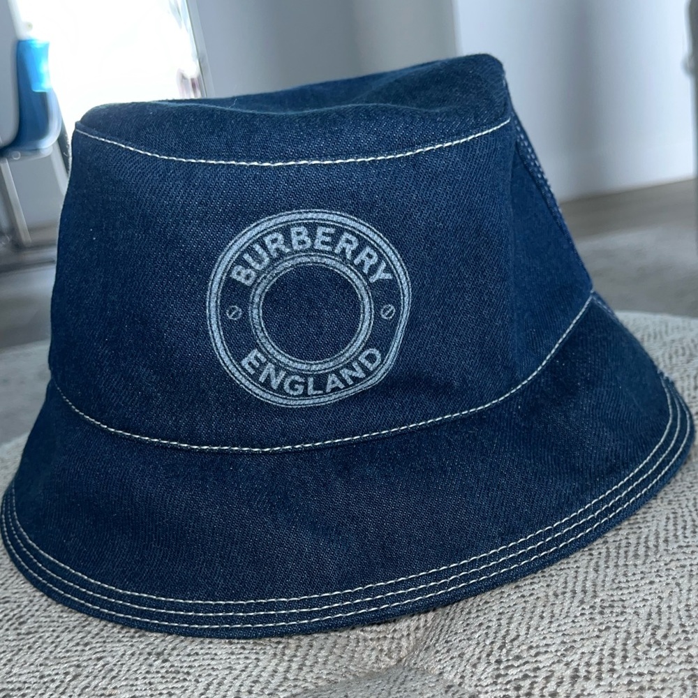 Burberry Blue Denim Circle Logo Bucket Hat